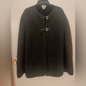 Le Mode Sz L Charcoal Wool Cape with Buckle Detail